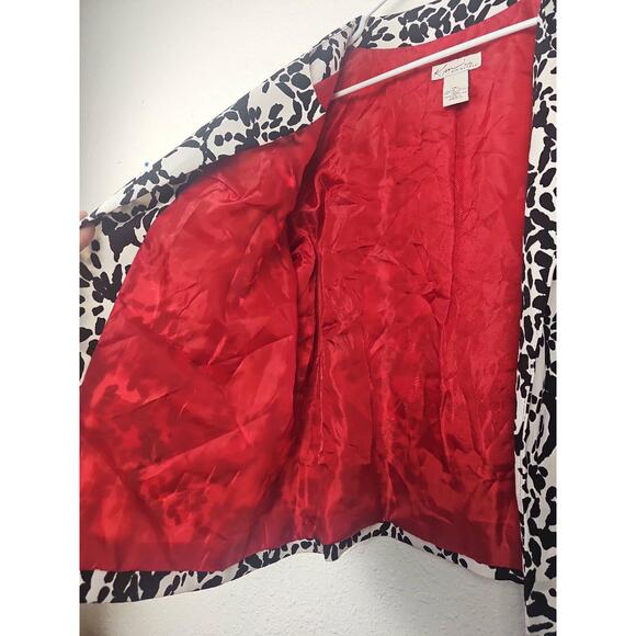 Kim Rogers Open Front Blazer Black White Red Print Petite 14P Jacket - Picture 3 of 9